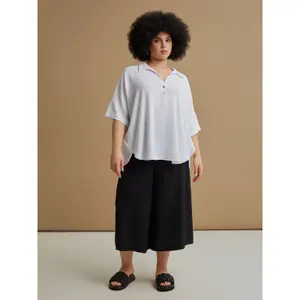 Women’s Crepe Pointed Collar Blouse Mat Fashion Airwashed image-1