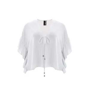 Women’s Ruffled Sleeve Crepe Bolero Mat Fashion image-0
