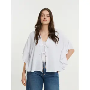 Women’s Ruffled Sleeve Crepe Bolero Mat Fashion image-1