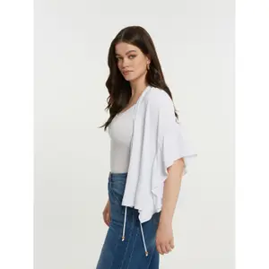 Women’s Ruffled Sleeve Crepe Bolero Mat Fashion image-4