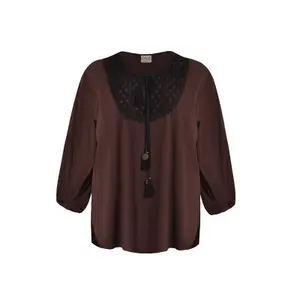 Cotton Lace Balloon Sleeve Blouse Women Mat Fashion image-0