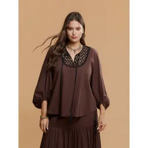 Cotton Lace Balloon Sleeve Blouse Women Mat Fashion image-1