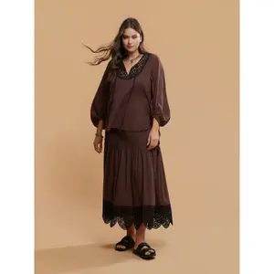 Cotton Lace Balloon Sleeve Blouse Women Mat Fashion image-2
