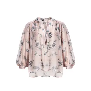 Women's Long Sleeve Bow Neck Blouse Mat Fashion image-0