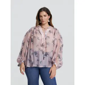 Women's Long Sleeve Bow Neck Blouse Mat Fashion image-1