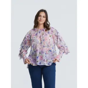 Floral Ruffle Sleeve Blouse Women Mat Fashion image-1
