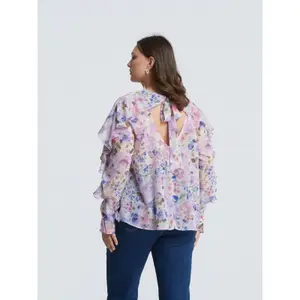 Floral Ruffle Sleeve Blouse Women Mat Fashion image-3