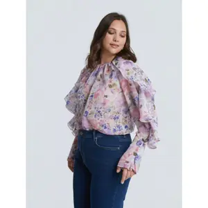 Floral Ruffle Sleeve Blouse Women Mat Fashion image-4