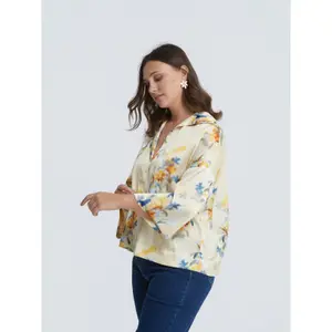 Floral Long Sleeve Pointed Collar Blouse Women Mat Fashion image-4
