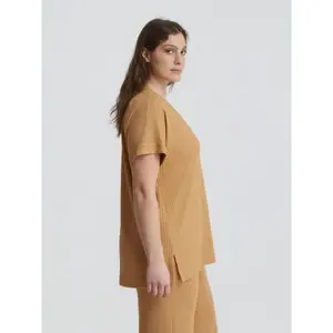 Women's Ribbed V-Neck Blouse Mat Fashion image-4