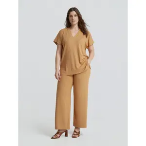 Women's Ribbed V-Neck Blouse Mat Fashion image-2