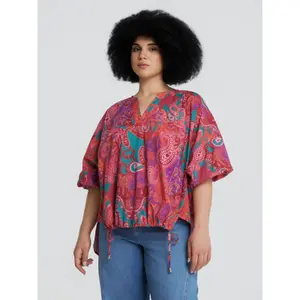 Women's Cotton Tie Detail Paisley Print Blouse Mat Fashion image-1