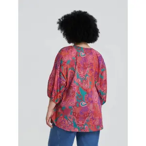 Women's Cotton Tie Detail Paisley Print Blouse Mat Fashion image-3