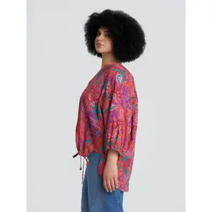 Women's Cotton Tie Detail Paisley Print Blouse Mat Fashion image-4