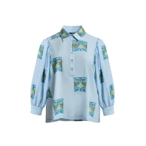 Women's Long Sleeve Shirt with Pearlescent Buttons Mat Fashion image-0