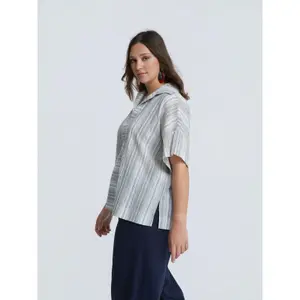 Striped Cotton and Linen Blouse for Women Mat Fashion image-4