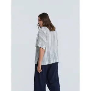 Striped Cotton and Linen Blouse for Women Mat Fashion image-3