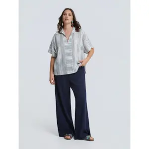 Striped Cotton and Linen Blouse for Women Mat Fashion image-2