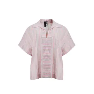 Striped Cotton and Linen Blouse for Women Mat Fashion image-0
