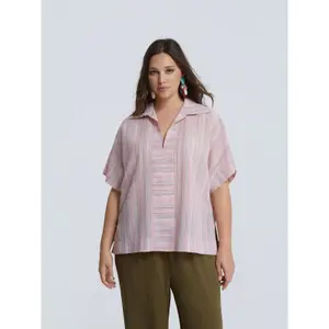 Striped Cotton and Linen Blouse for Women Mat Fashion image-1