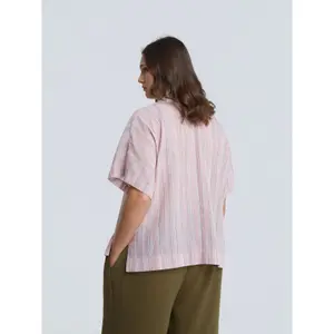 Striped Cotton and Linen Blouse for Women Mat Fashion image-3