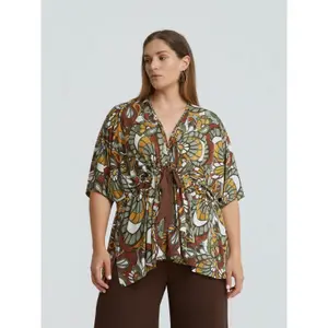 Women's Jersey Blouse with Tie Detail Mat Fashion image-2