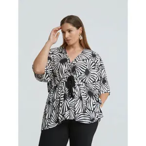 Women's Jersey Blouse with Tie Detail Mat Fashion image-1