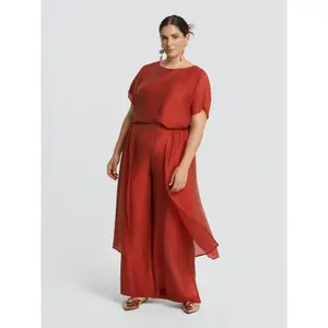 Women’s Wide Leg Linen Blend Trousers Mat Fashion Layered image-1