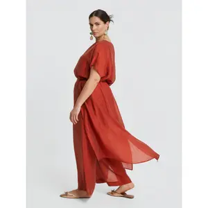 Women’s Wide Leg Linen Blend Trousers Mat Fashion Layered image-3
