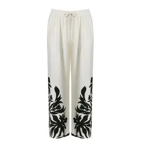 Pantalon large fleuri en lin mélangé femme Mat Fashion