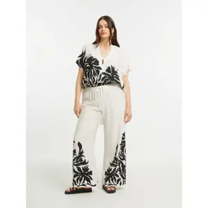 Pantalon large fleuri en lin mélangé femme Mat Fashion image-4
