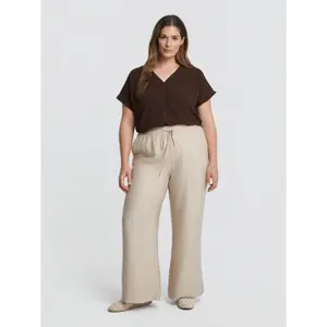 Wide-Leg Trousers with Drawstring Waist Women's Mixed Linen Mat Fashion image-1