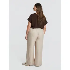 Wide-Leg Trousers with Drawstring Waist Women's Mixed Linen Mat Fashion image-2