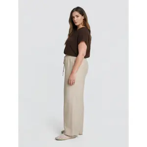 Wide-Leg Trousers with Drawstring Waist Women's Mixed Linen Mat Fashion image-3
