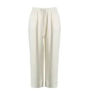 Wide-Leg Trousers with Drawstring Waist Women's Mixed Linen Mat Fashion image-0