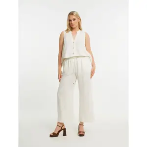 Wide-Leg Trousers with Drawstring Waist Women's Mixed Linen Mat Fashion image-1