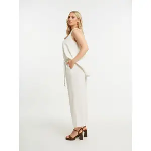 Wide-Leg Trousers with Drawstring Waist Women's Mixed Linen Mat Fashion image-3