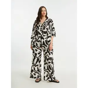 Women's Printed Viscose Trousers Mat Fashion Wide Leg image-1