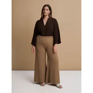 Pantalón ancho de tela crêpe lavado al aire mujer Mat Fashion image-1