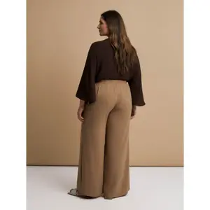 Pantalón ancho de tela crêpe lavado al aire mujer Mat Fashion image-2