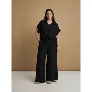 Pantalón ancho de tela crêpe lavado al aire mujer Mat Fashion image-1