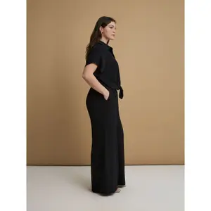 Pantalón ancho de tela crêpe lavado al aire mujer Mat Fashion image-3