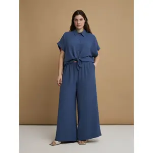 Pantalón ancho de tela crêpe lavado al aire mujer Mat Fashion image-1