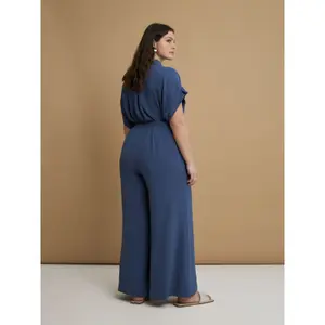 Pantalón ancho de tela crêpe lavado al aire mujer Mat Fashion image-2