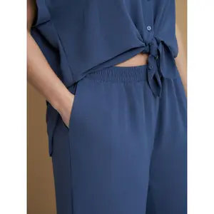 Pantalón ancho de tela crêpe lavado al aire mujer Mat Fashion image-4
