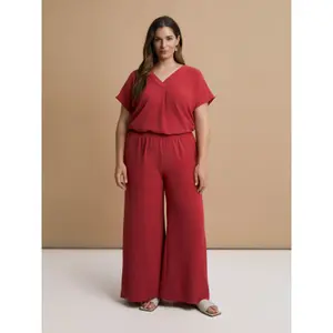 Pantalón ancho de tela crêpe lavado al aire mujer Mat Fashion image-1