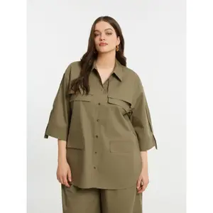 Chemise en popeline à poches plaquées femme Mat Fashion image-1