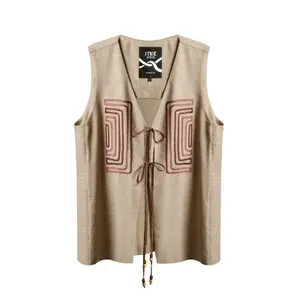 Linen Blend Maze Embroidered Gilet Women's Mat Fashion image-0