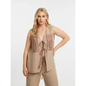 Linen Blend Maze Embroidered Gilet Women's Mat Fashion image-1