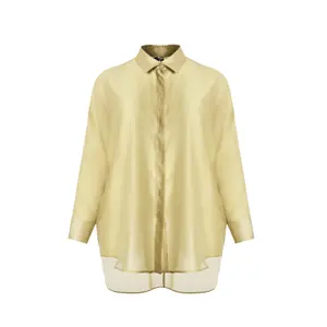 Long Lyocell Blouse with Ties at Sleeves Women Mat Fashion image-0